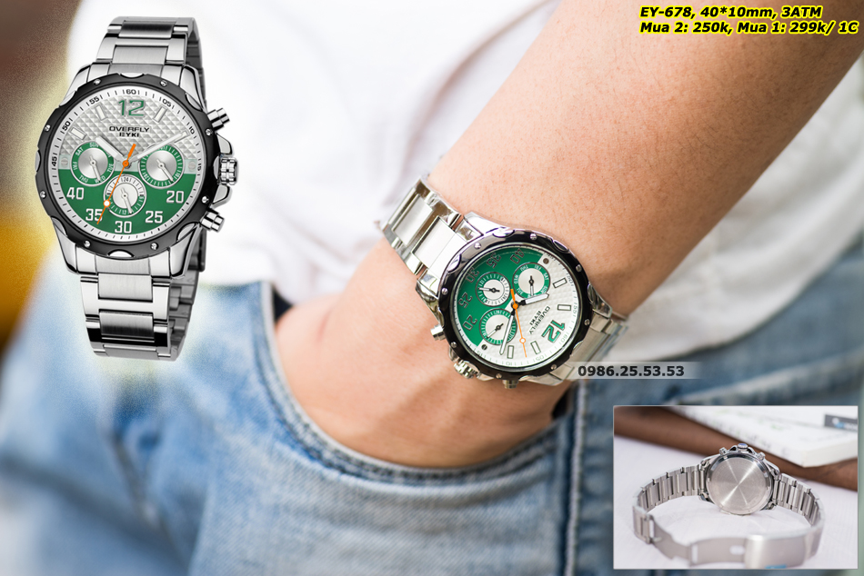 Đồng hồ thể thao 6 kim nam, dây trắng mặt Xanh độc đáo, đeo đi chơi, thể thao, học tập...